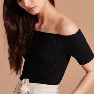 Wilfred ribbed black off the shoulder top